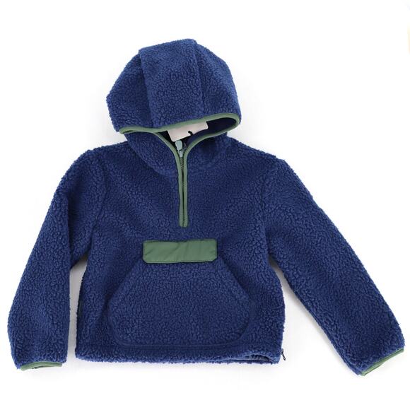 Save The Duck Toddler Navy Warm Teddy Long-Sleeve 1/4-Zip Hooded Jacket Size 4 - Picture 1 of 5